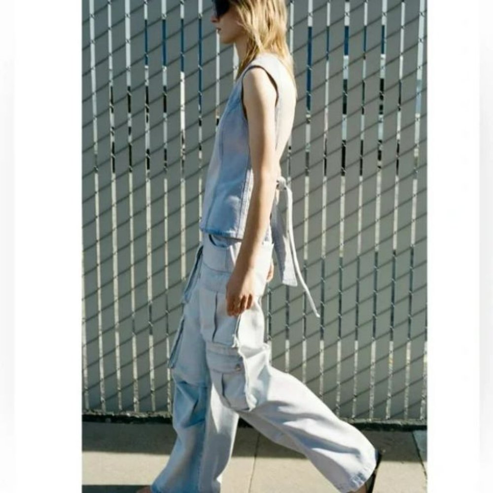ZARA ZW MID-RISE BAGGY CARGO JEANS - Picture 5 of 6